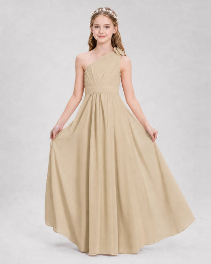 Champagne A-line Junior Bridesmaid Dresses Side