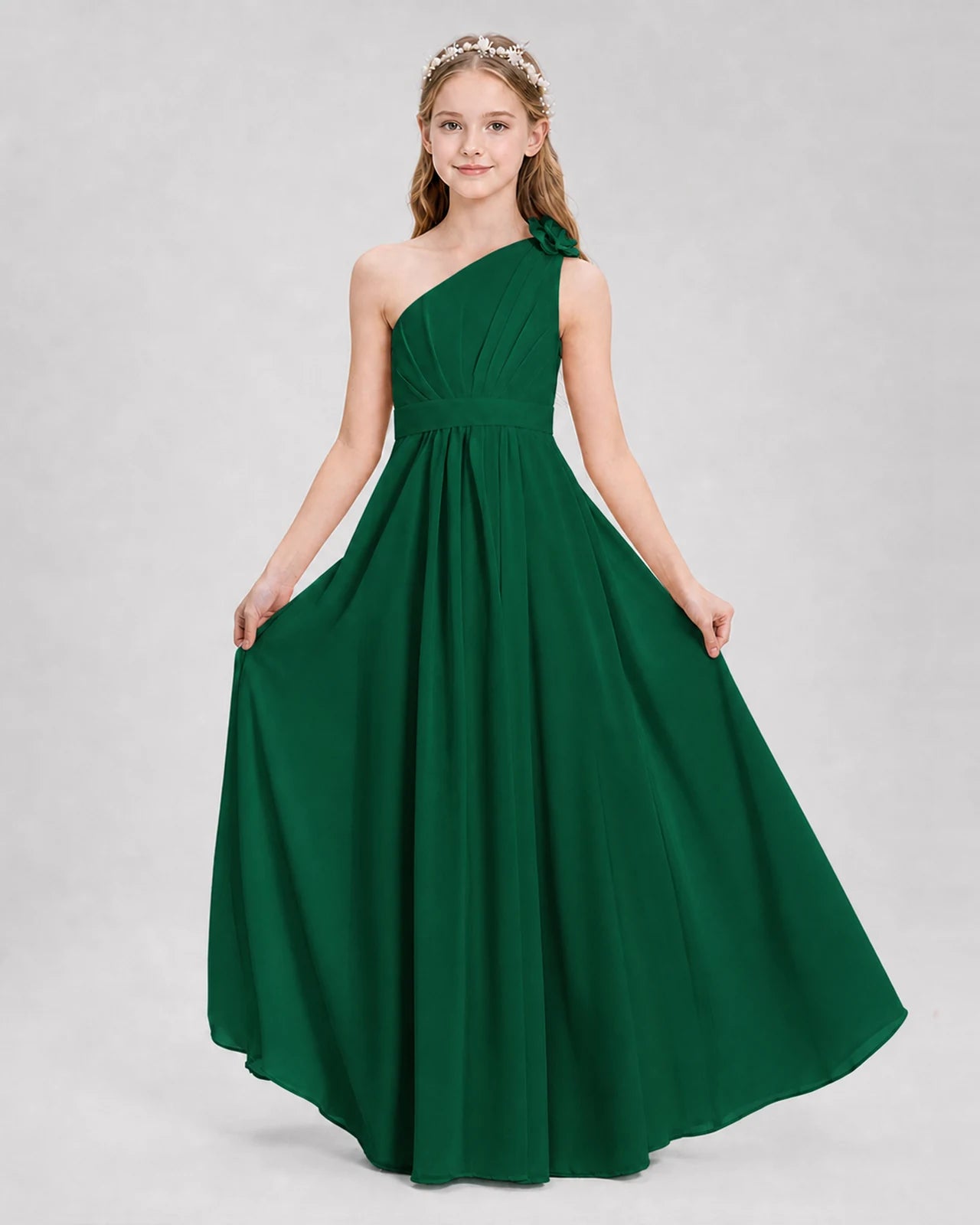 Dark Green A-line Junior Bridesmaid Dresses Side