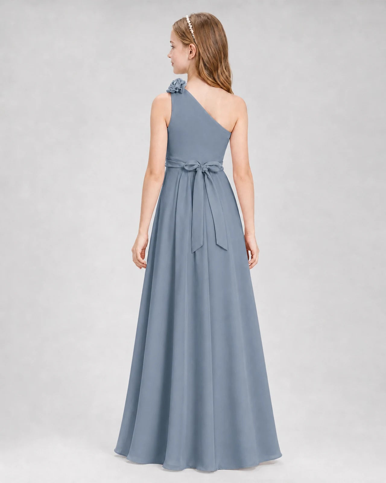 Dusty Blue A-line Junior Bridesmaid Dresses Back