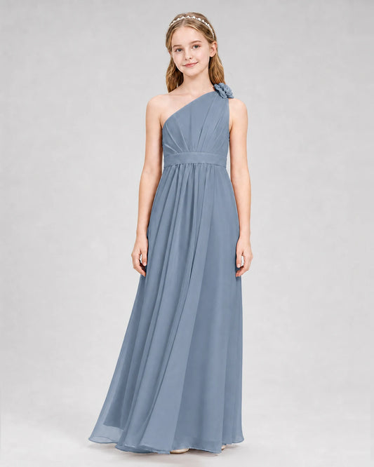 Dusty Blue A-line Junior Bridesmaid Dresses Front