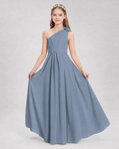 Dusty Blue A-line Junior Bridesmaid Dresses Side