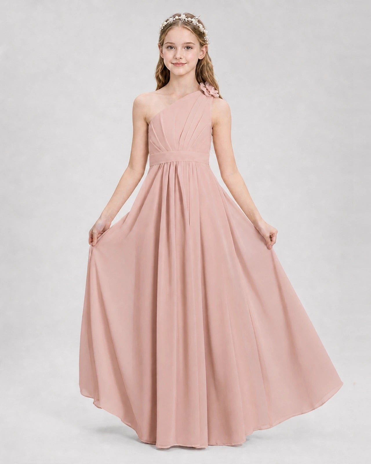 Dusty Rose A-line Junior Bridesmaid Dresses Side