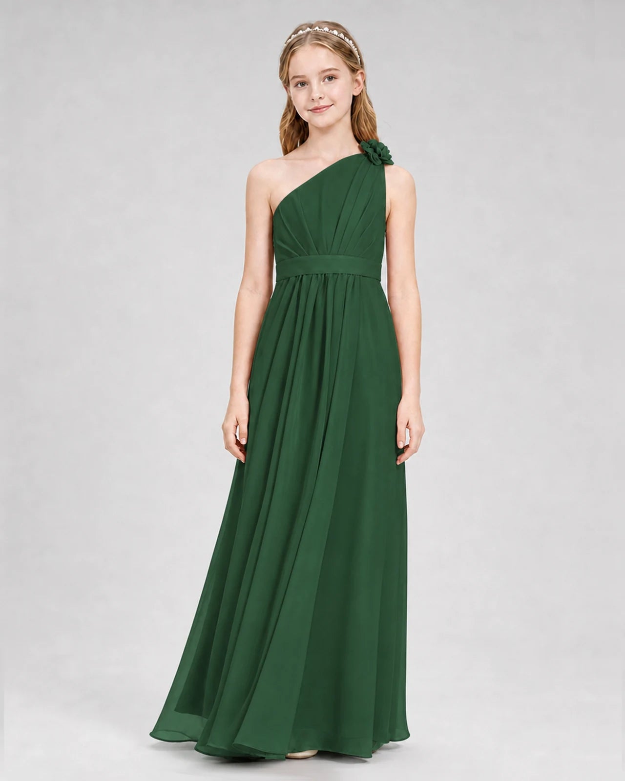 Emerald Green A-line Junior Bridesmaid Dresses Front