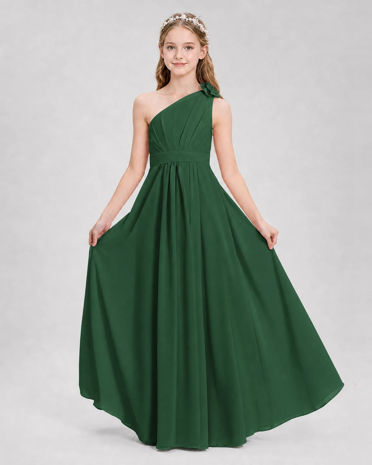 Emerald Green A-line Junior Bridesmaid Dresses Side