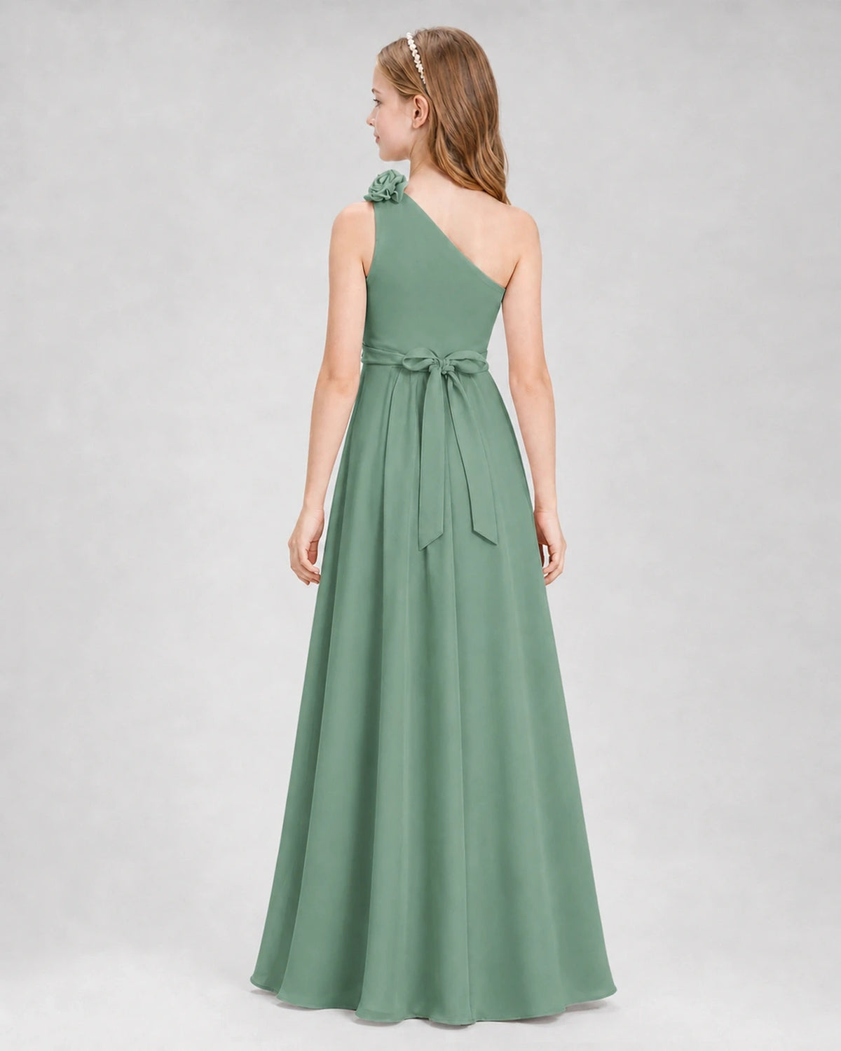 Eucalyptus A-line Junior Bridesmaid Dresses Back