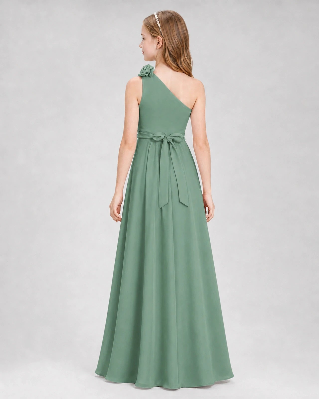 Eucalyptus A-line Junior Bridesmaid Dresses Back