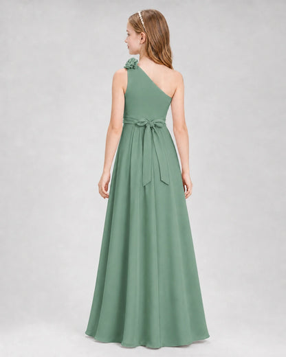 Eucalyptus A-line Junior Bridesmaid Dresses Back
