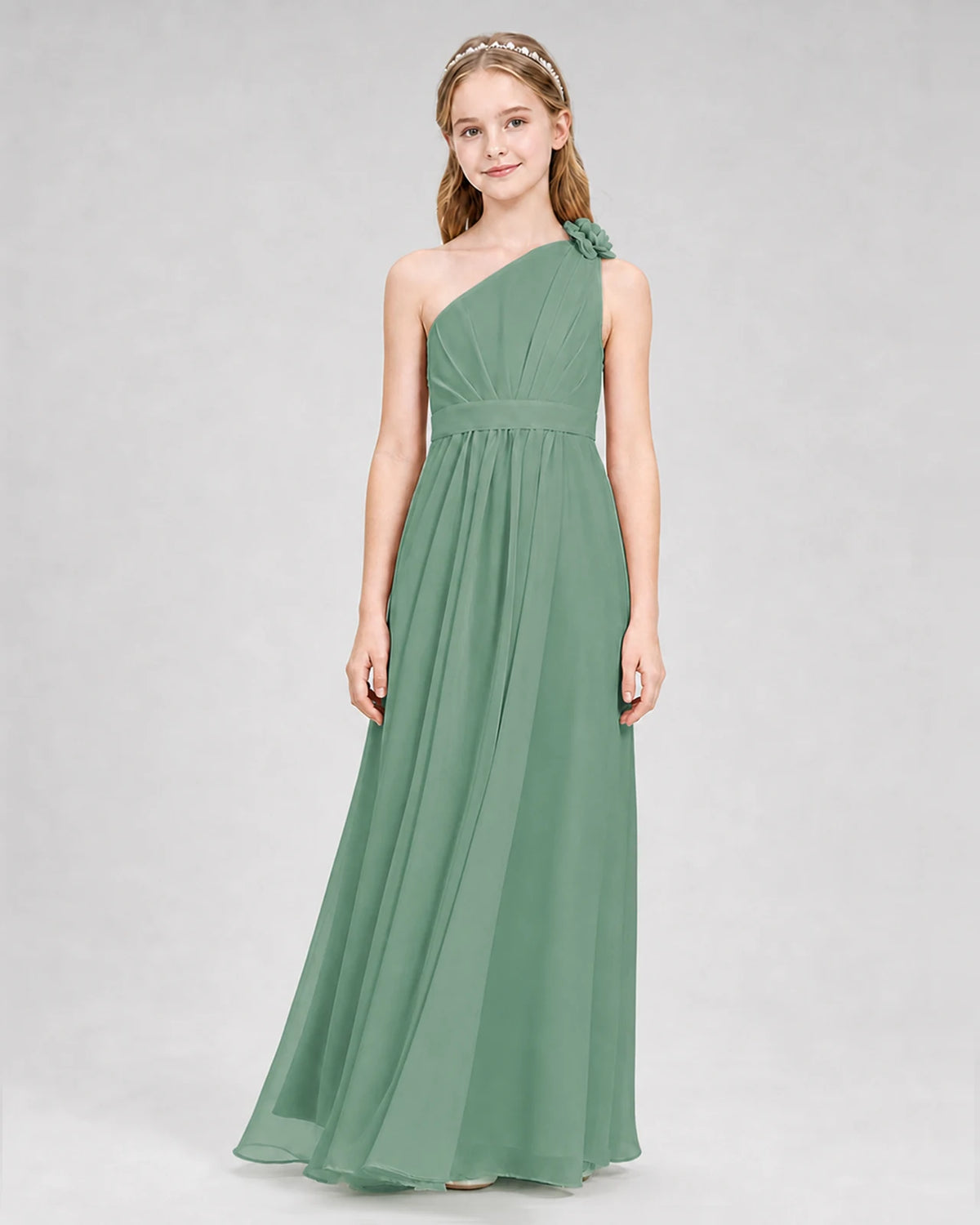 Eucalyptus A-line Junior Bridesmaid Dresses Front