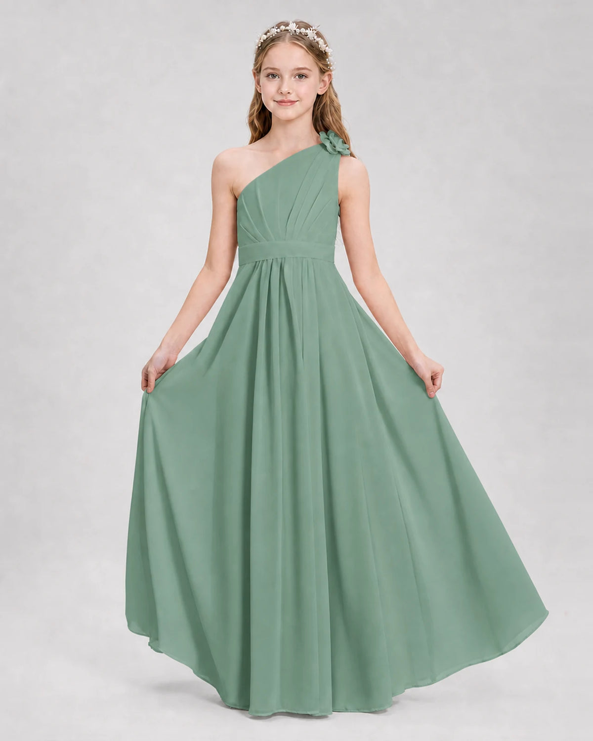 Eucalyptus A-line Junior Bridesmaid Dresses Side
