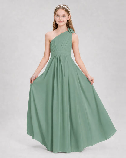 Eucalyptus A-line Junior Bridesmaid Dresses Side