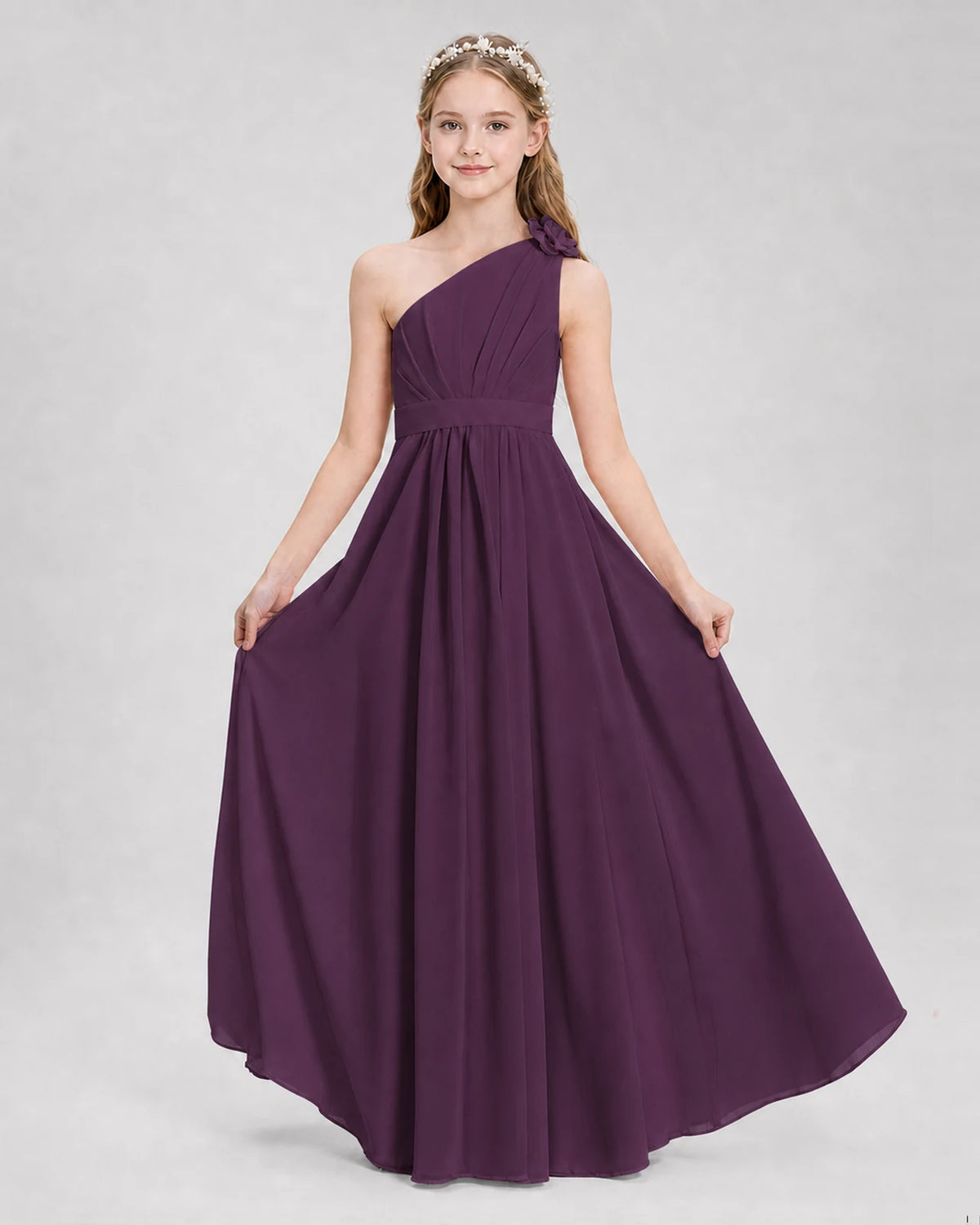 Grape A-line Junior Bridesmaid Dresses Side