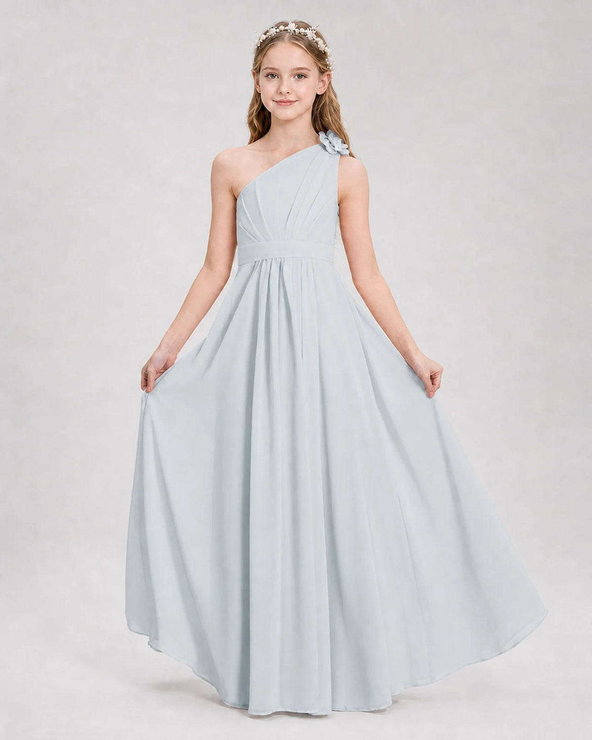 Mist A-line Junior Bridesmaid Dresses Side
