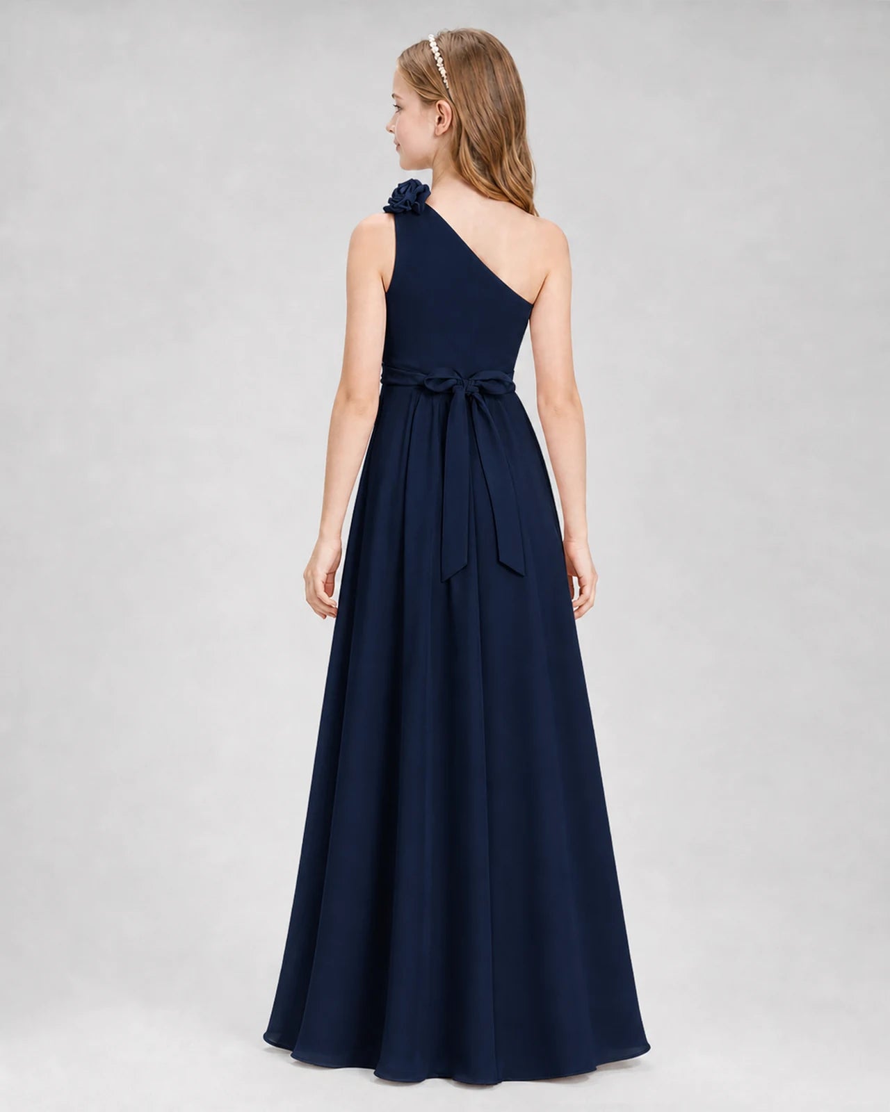 Navy Blue A-line Junior Bridesmaid Dresses Back