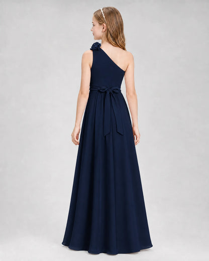 Navy Blue A-line Junior Bridesmaid Dresses Back