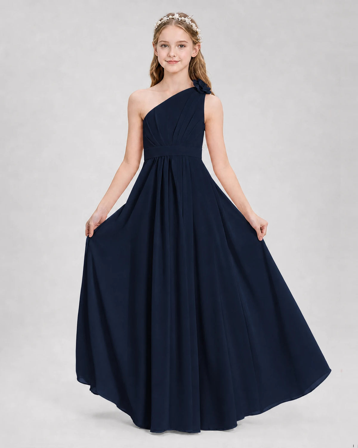 Navy Blue A-line Junior Bridesmaid Dresses Side