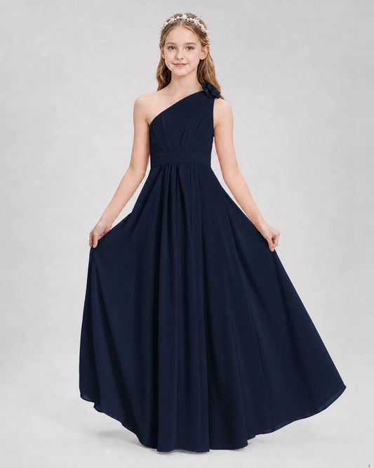 Navy Blue A-line Junior Bridesmaid Dresses Side