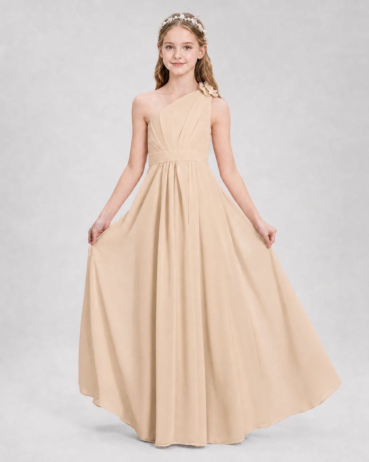 Peach A-line Junior Bridesmaid Dresses Side