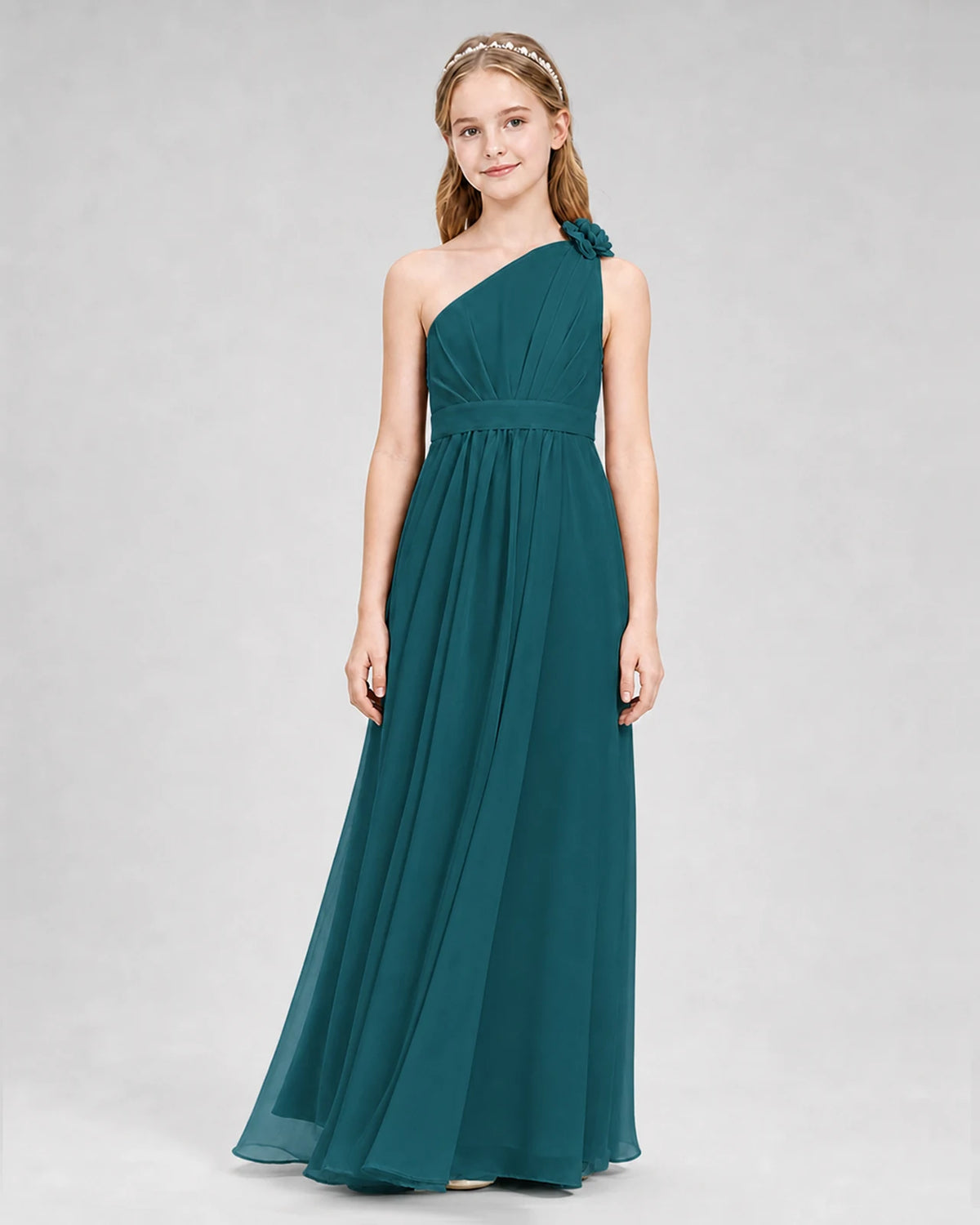 Peacock A-line Junior Bridesmaid Dresses Front