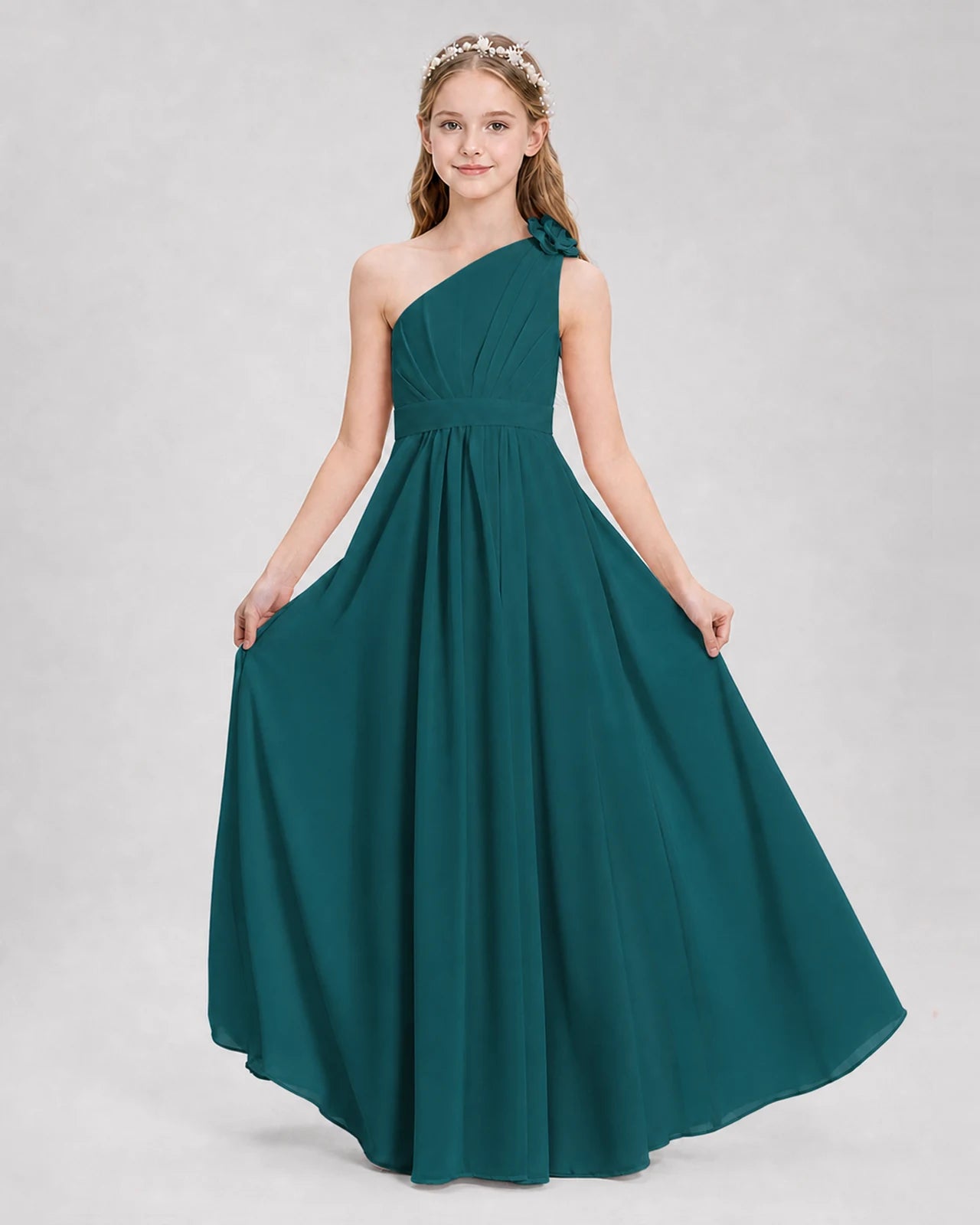 Peacock A-line Junior Bridesmaid Dresses Side