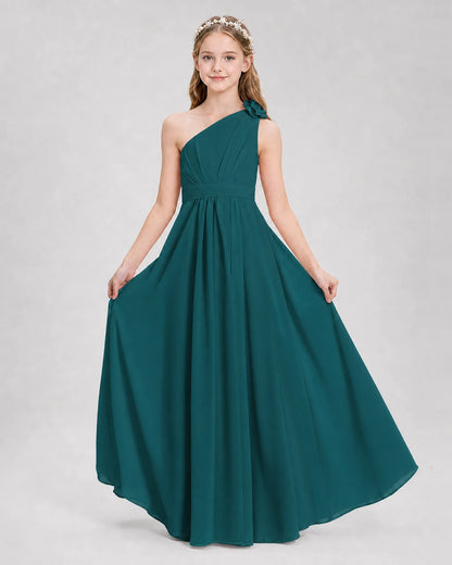 Peacock A-line Junior Bridesmaid Dresses Side