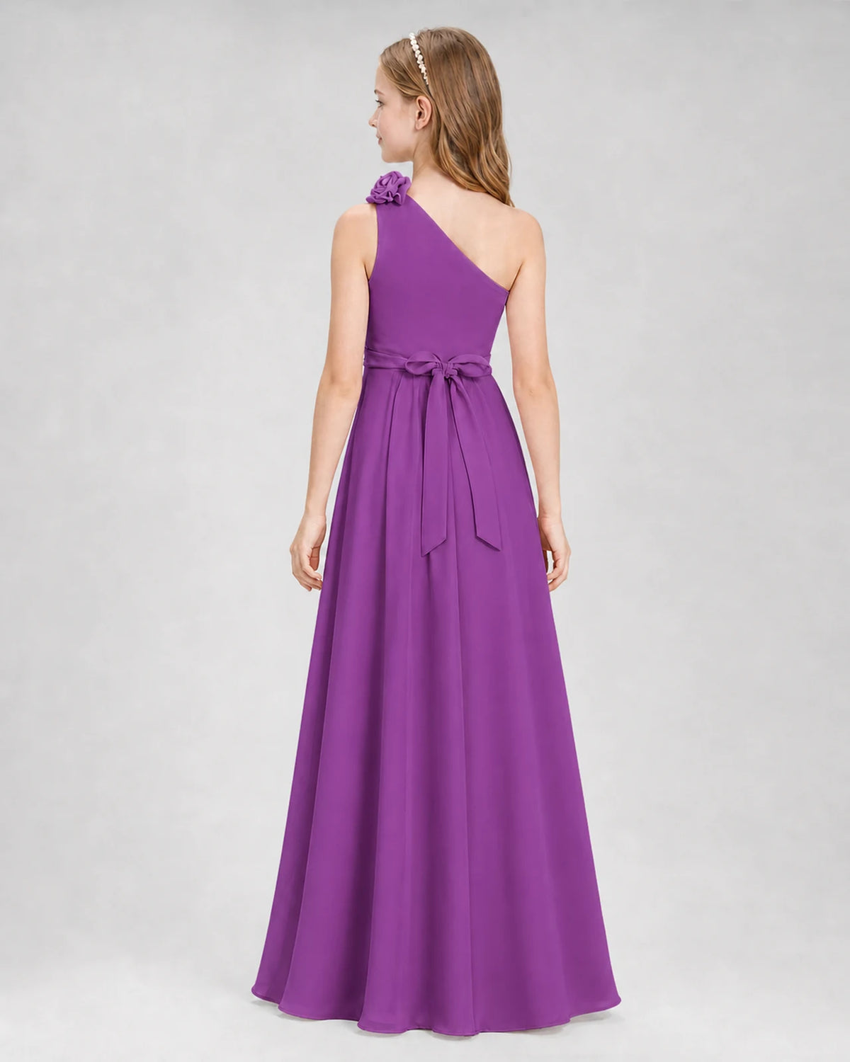 Purple A-line Junior Bridesmaid Dresses Back
