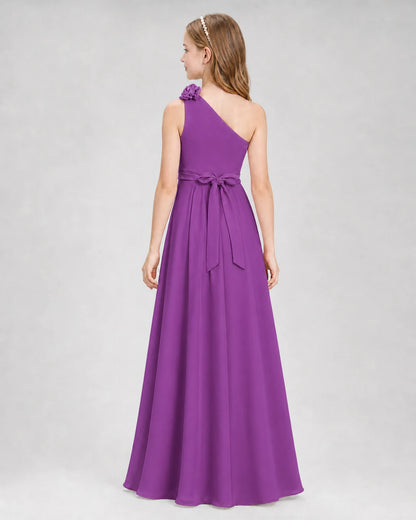 Purple A-line Junior Bridesmaid Dresses Back