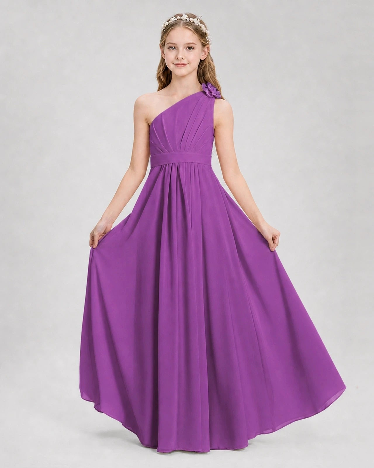 Purple A-line Junior Bridesmaid Dresses Side