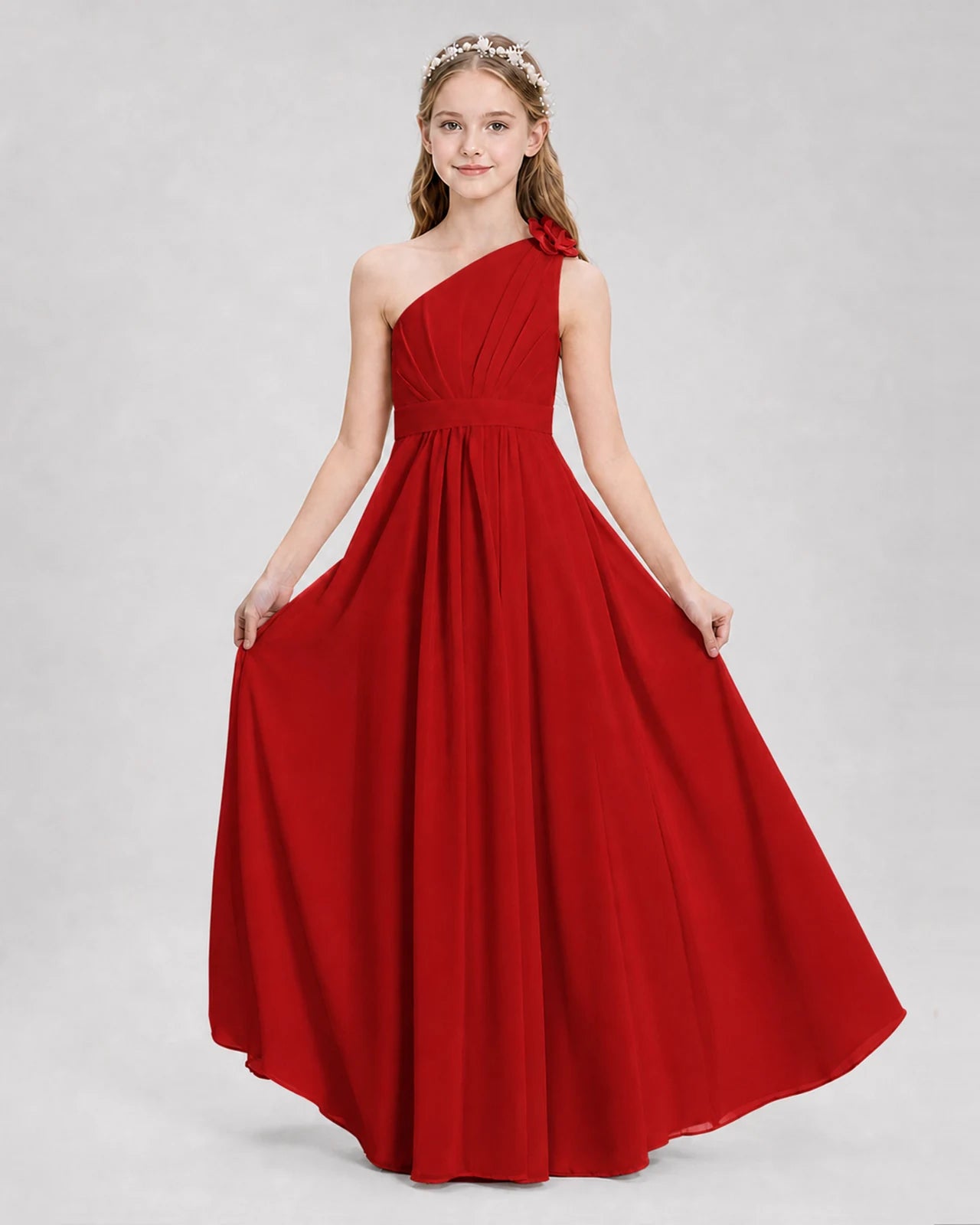 Red A-line Junior Bridesmaid Dresses Side