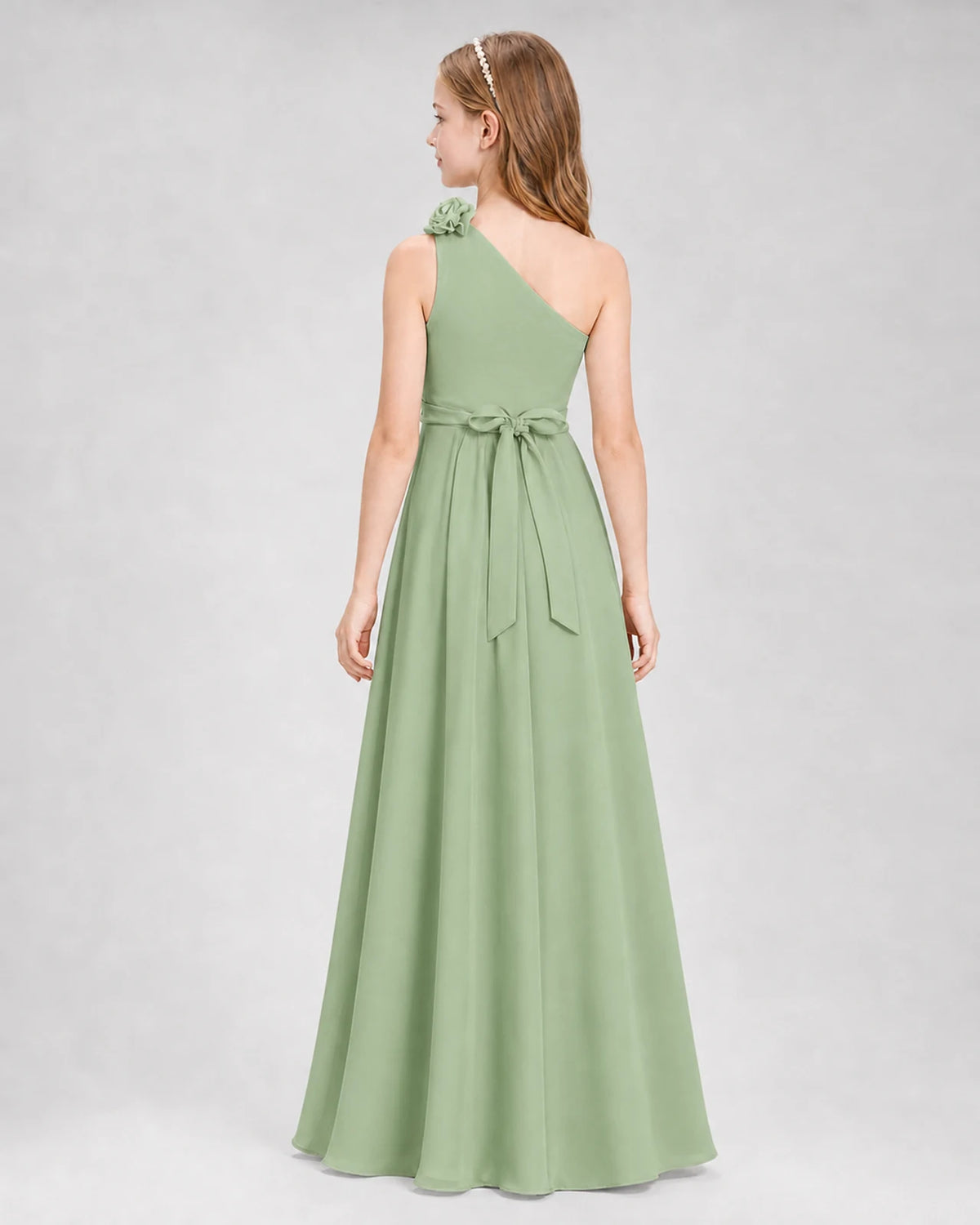 Sage Green A-line Junior Bridesmaid Dresses Back