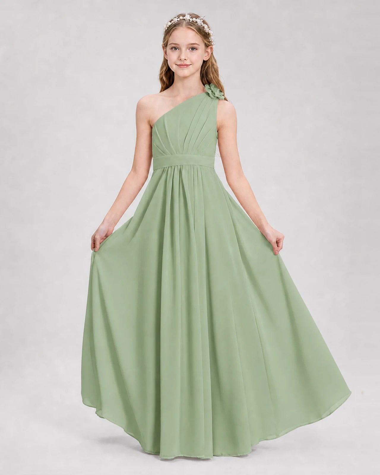 Sage Green A-line Junior Bridesmaid Dresses Side
