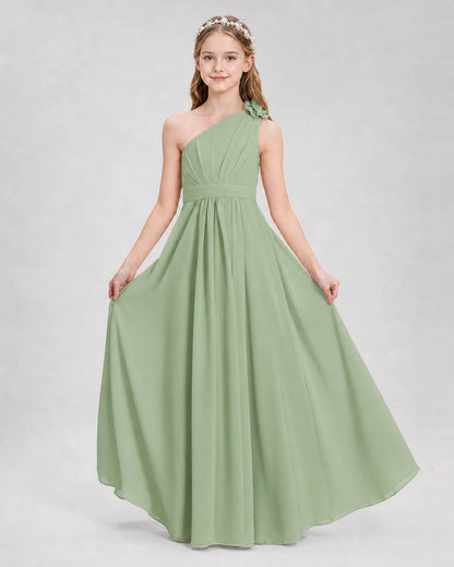 Sage Green A-line Junior Bridesmaid Dresses Side