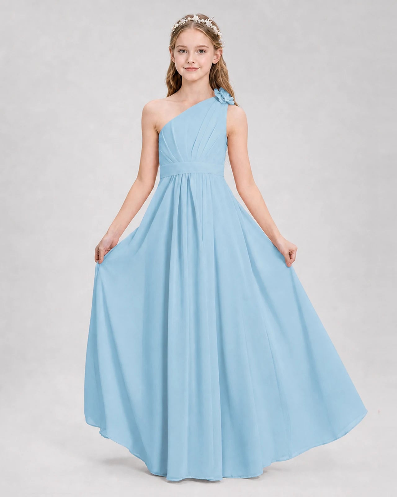 Sky Blue A-line Junior Bridesmaid Dresses Side