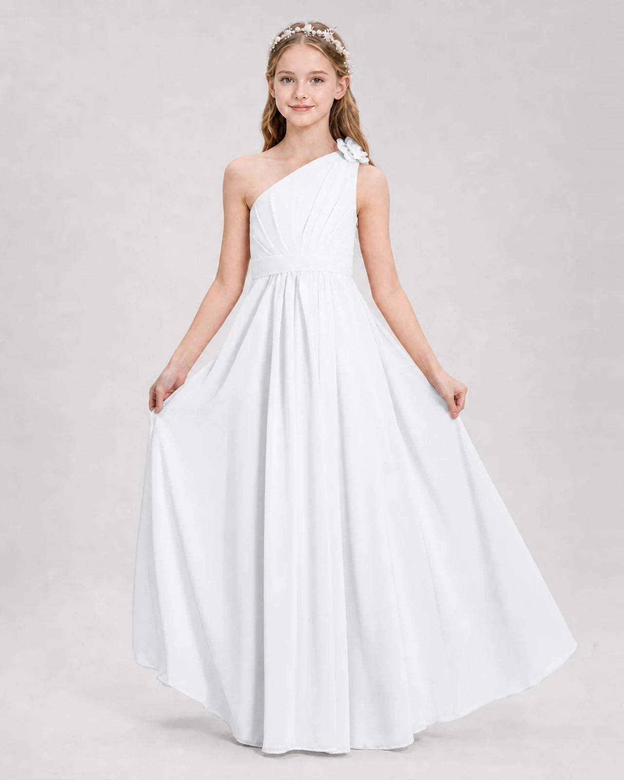 White A-line Junior Bridesmaid Dresses Side