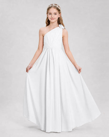 White A-line Junior Bridesmaid Dresses Side