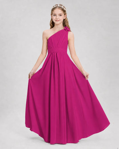 Hot Pink A-line Junior Bridesmaid Dresses Side