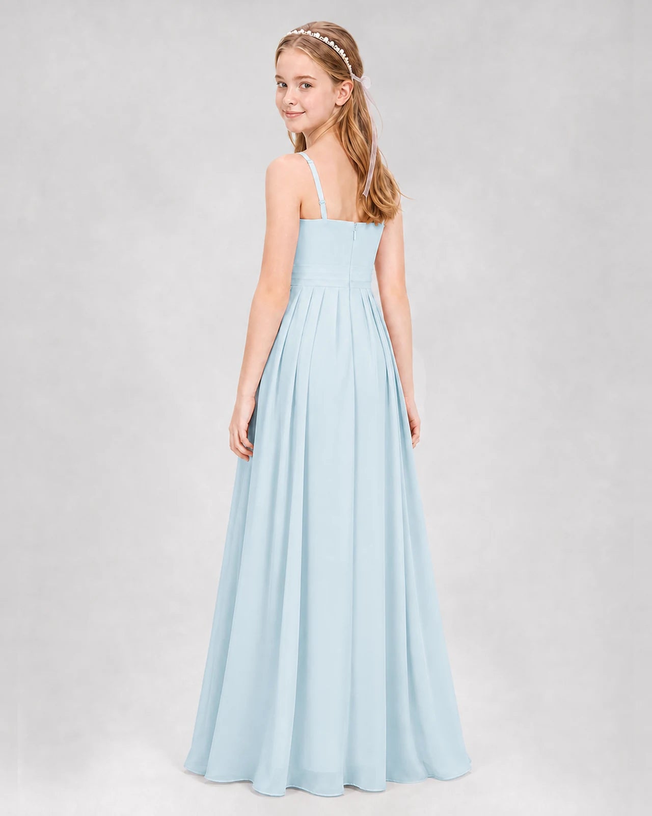 Baby Blue A-line Junior Bridesmaid Dresses Back