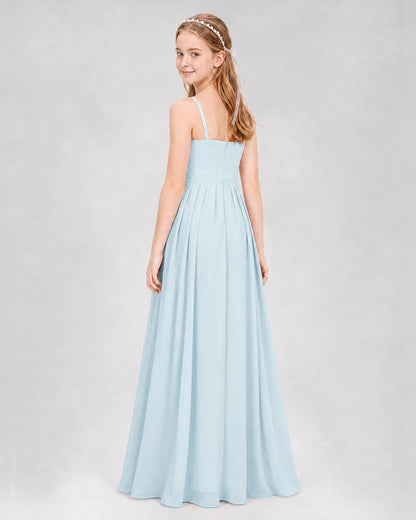 Baby Blue A-line Junior Bridesmaid Dresses Back
