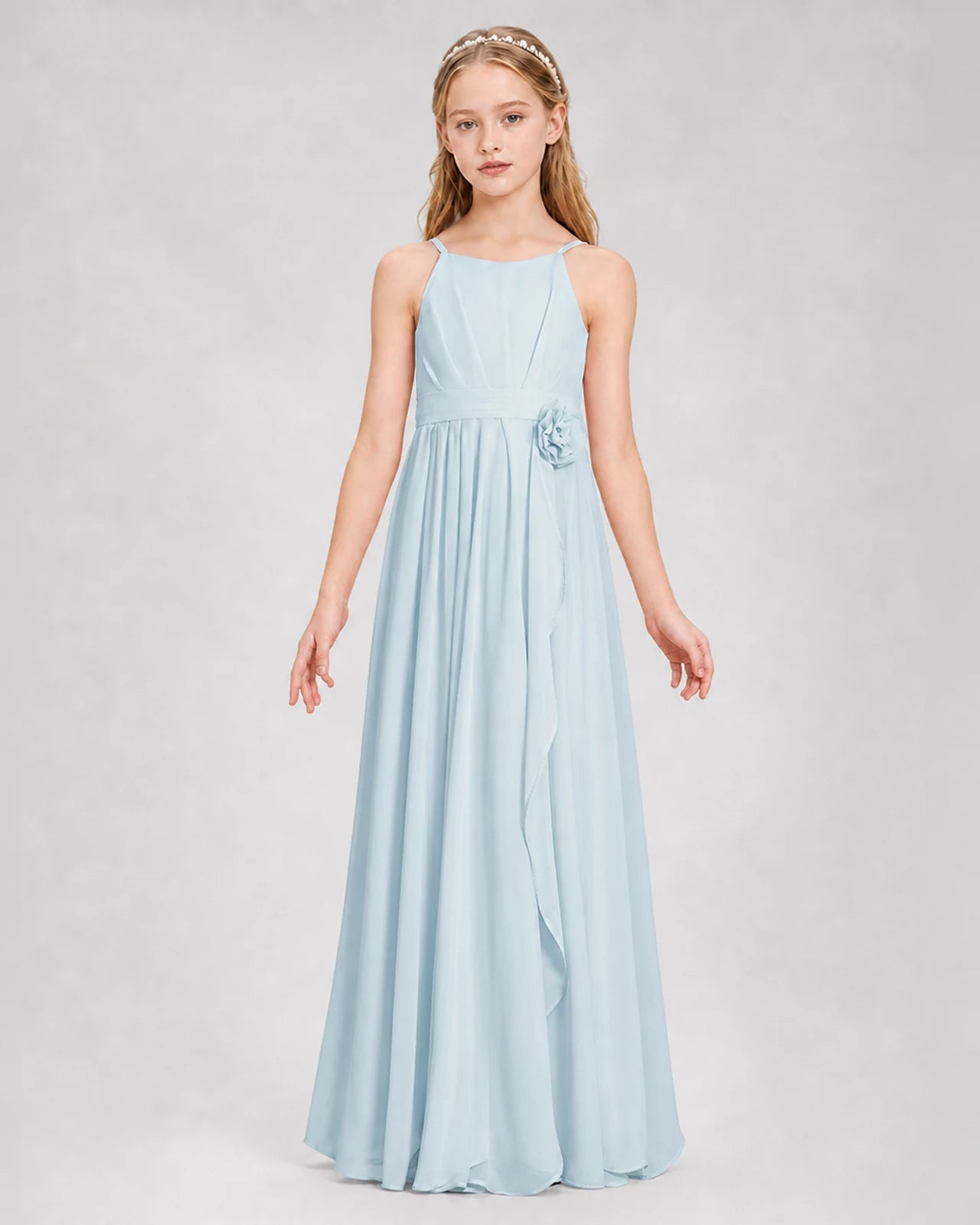 Baby Blue A-line Junior Bridesmaid Dresses Front