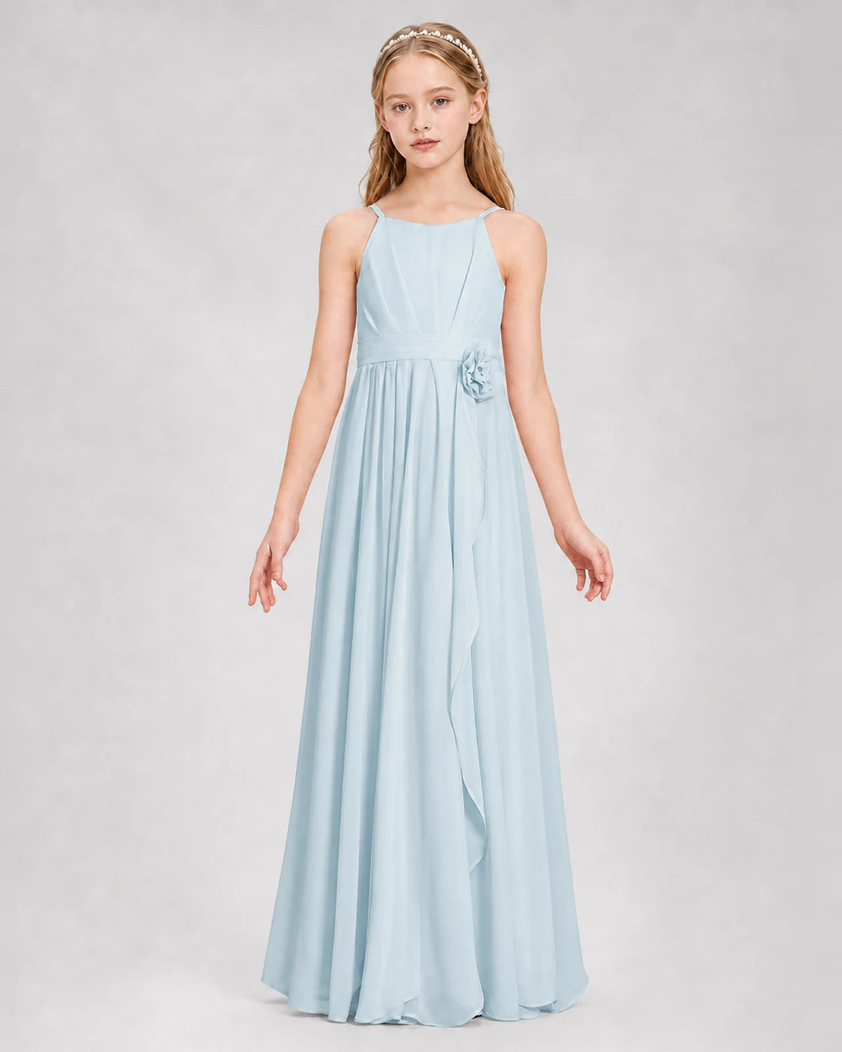 Baby Blue A-line Junior Bridesmaid Dresses Front