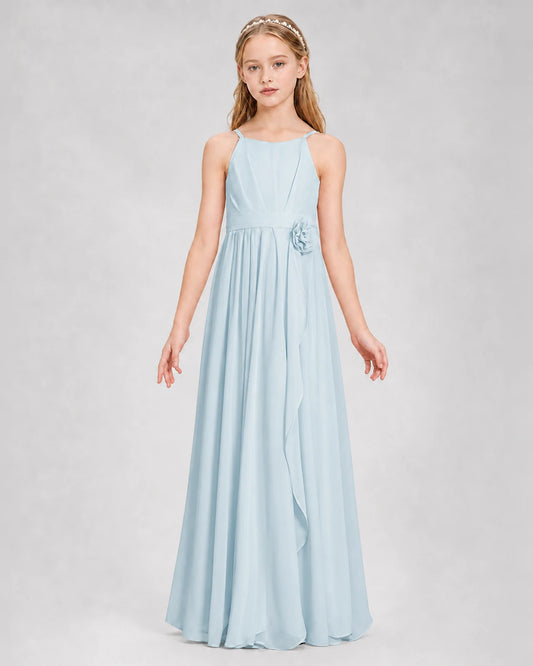 Baby Blue A-line Junior Bridesmaid Dresses Front