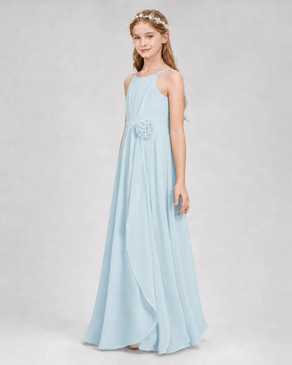 Baby Blue A-line Junior Bridesmaid Dresses Side