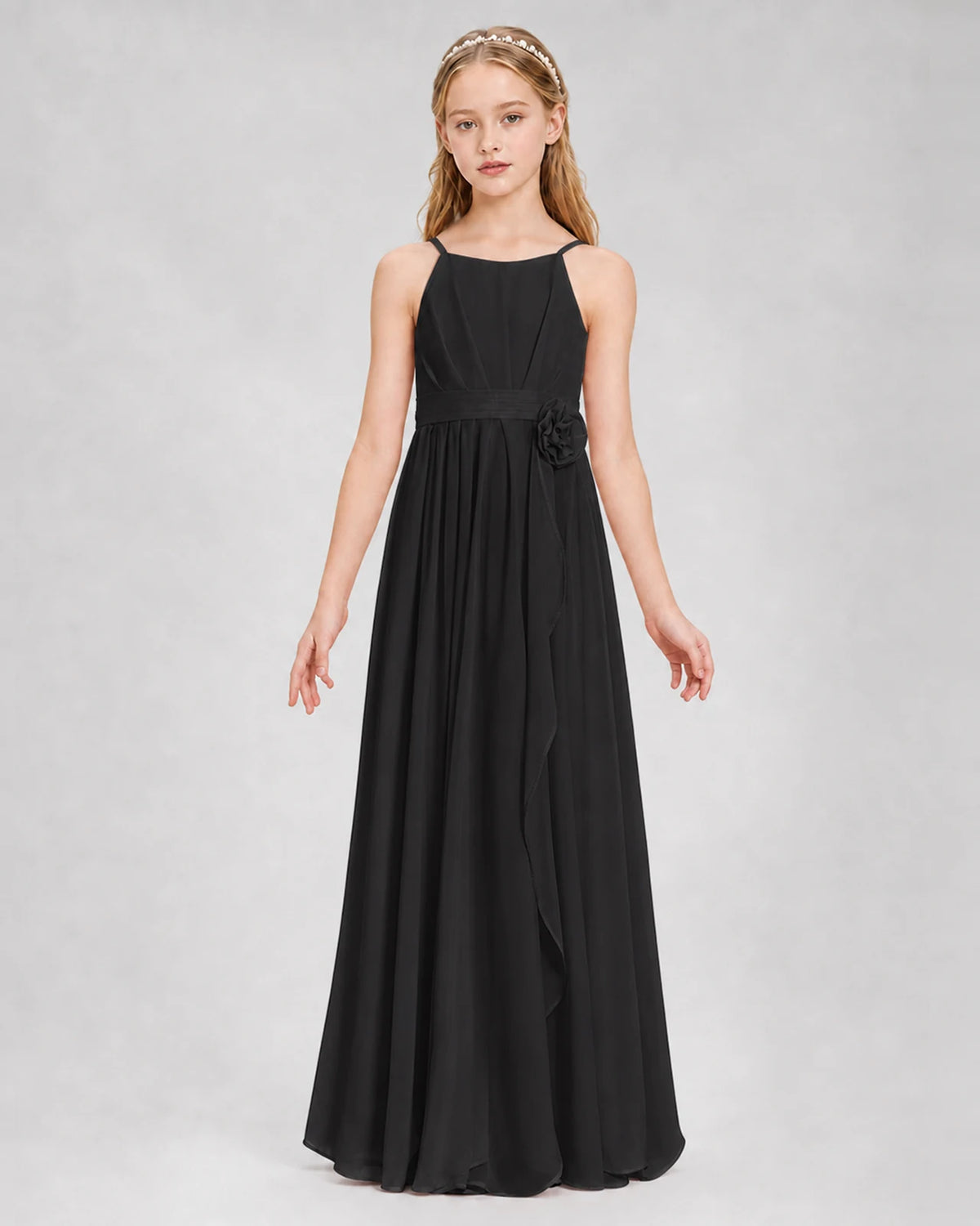 Black A-line Junior Bridesmaid Dresses Front