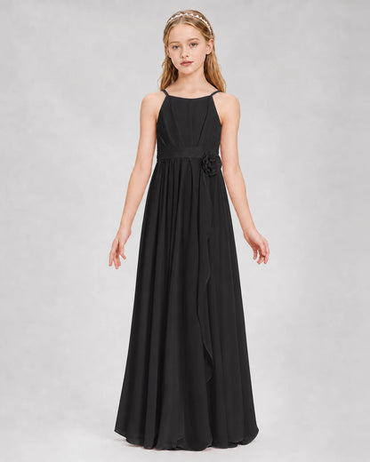 Black A-line Junior Bridesmaid Dresses Front