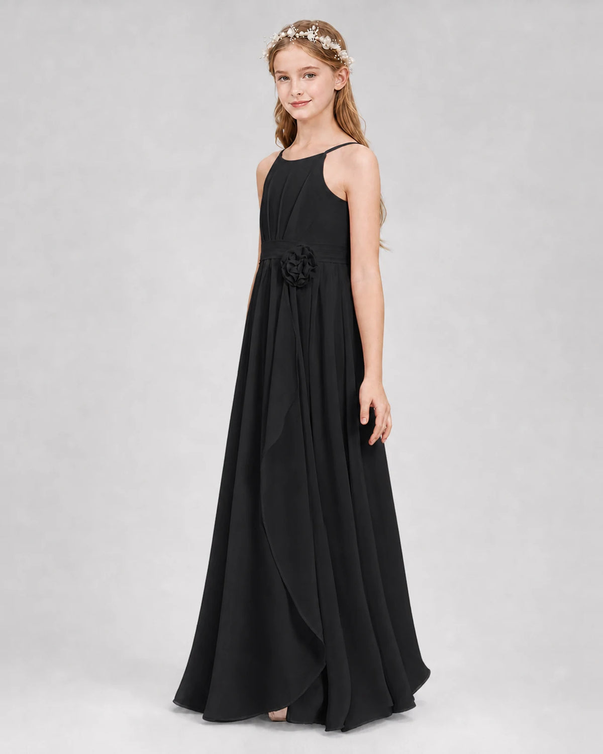 Black A-line Junior Bridesmaid Dresses Side