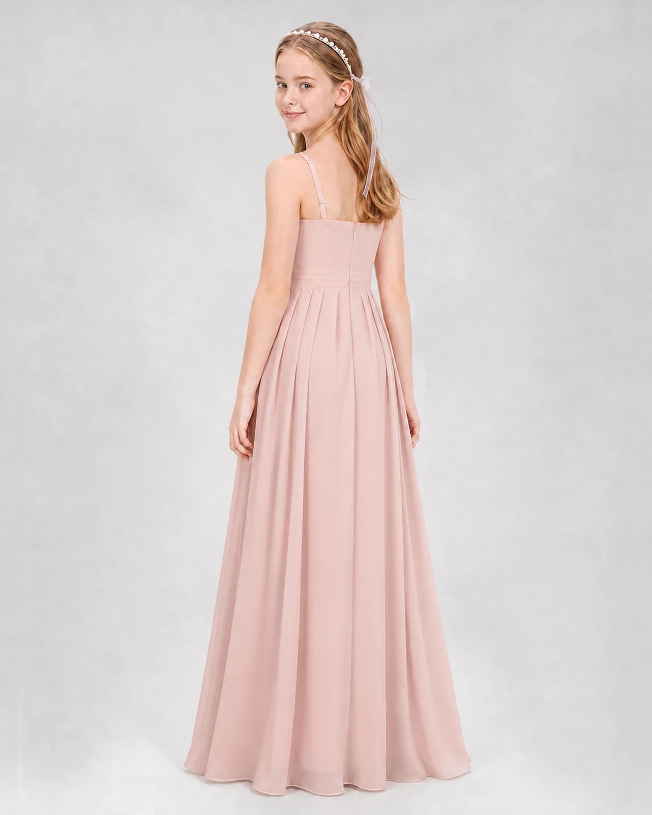 Blush Pink A-line Junior Bridesmaid Dresses Back