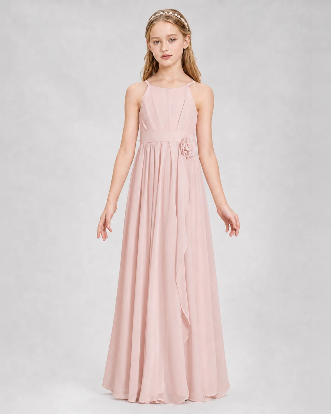 Blush Pink A-line Junior Bridesmaid Dresses Front