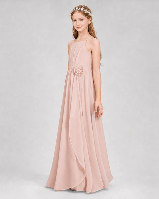 Blush Pink A-line Junior Bridesmaid Dresses Side