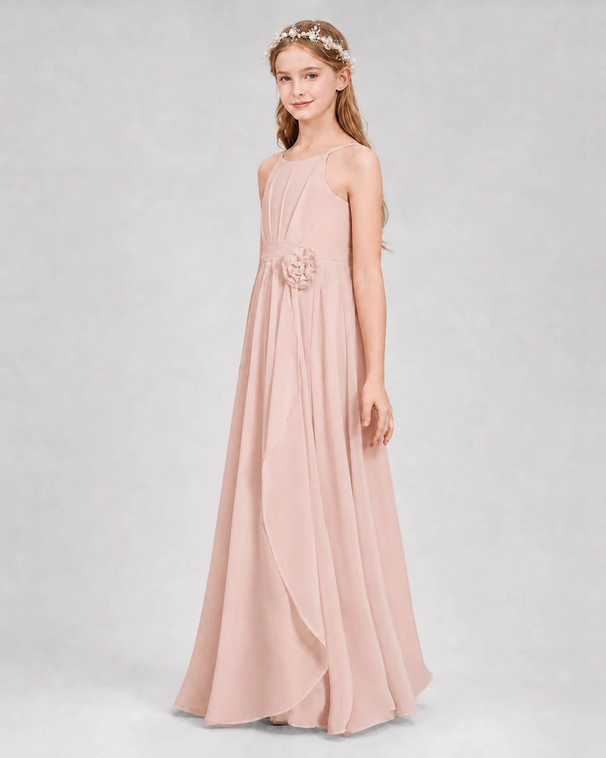 Blush Pink A-line Junior Bridesmaid Dresses Side