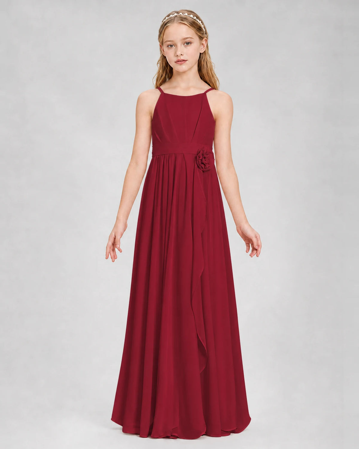 Burgundy A-line Junior Bridesmaid Dresses Front