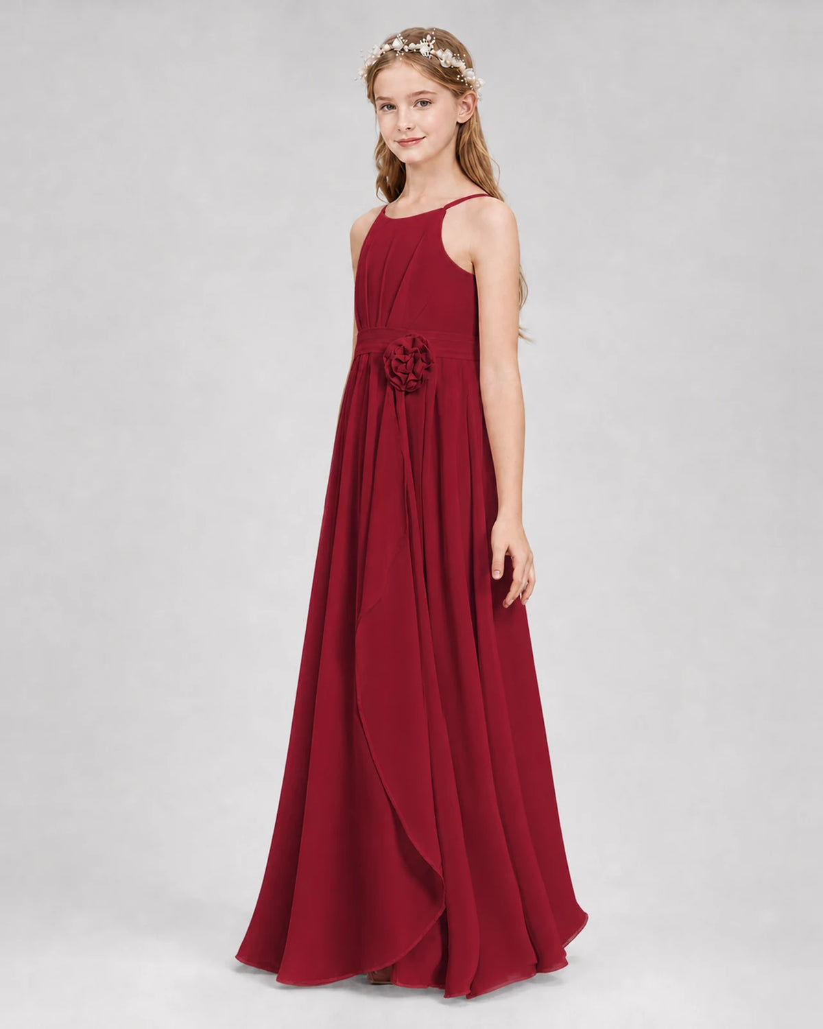 Burgundy A-line Junior Bridesmaid Dresses Side